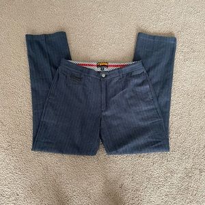 Men’s Brooklyn Industries Dark Blue Striped Pants with Leather Accents, Size 34